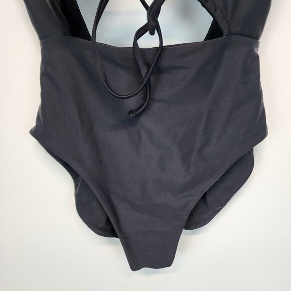 Jade Cava One Piece Black Swimsuit Size M Cutout Tie Front Low Back Beach Vaca - Picture 4 of 9